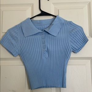 Baby blue crop polo shirt